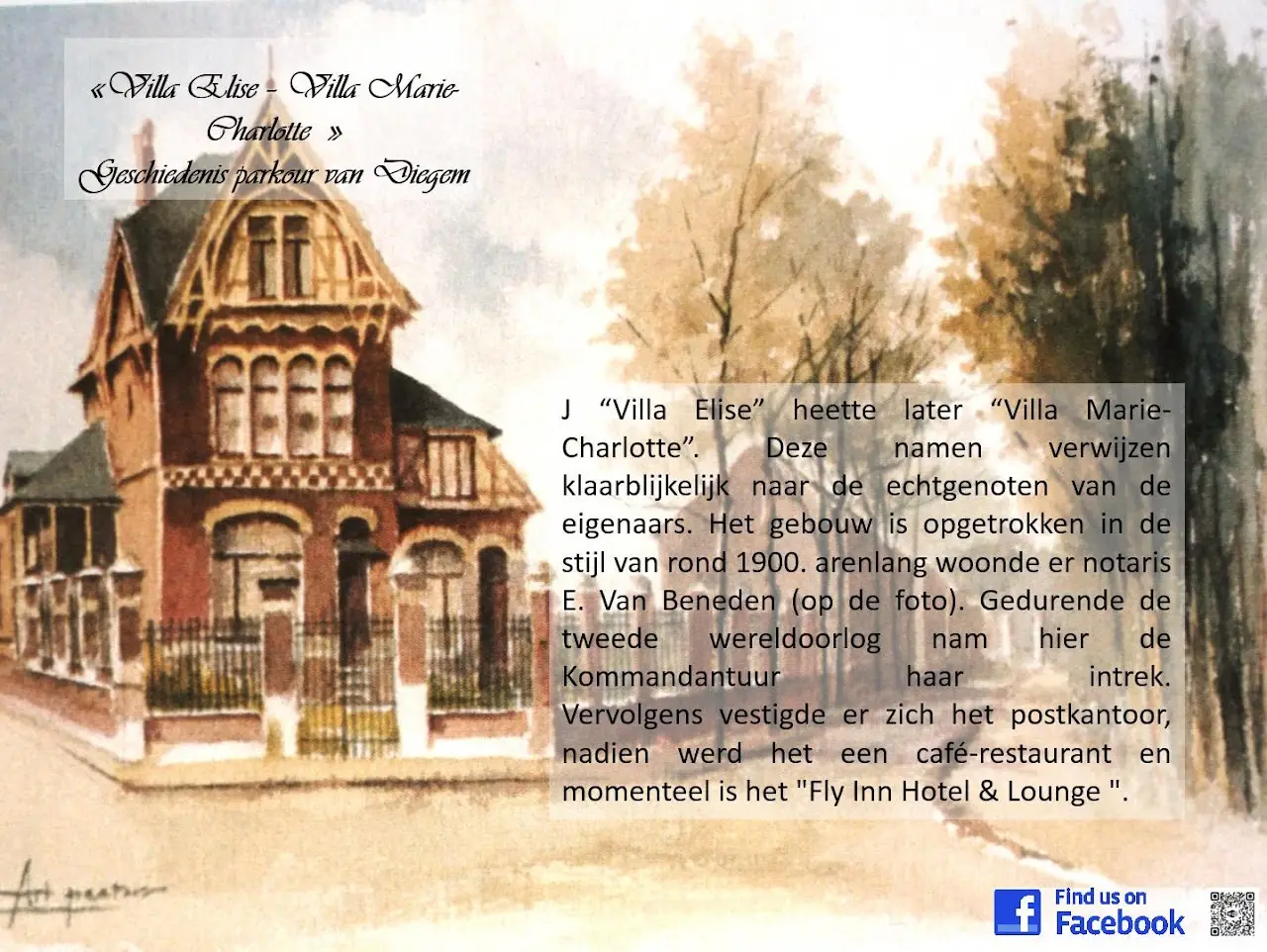 Paneel van het wandelpad over Villa Elise.