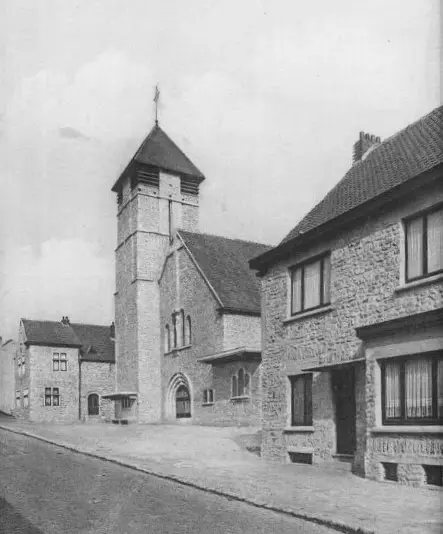 Oude foto van de kerk van Diegem-Lo en haar toren.